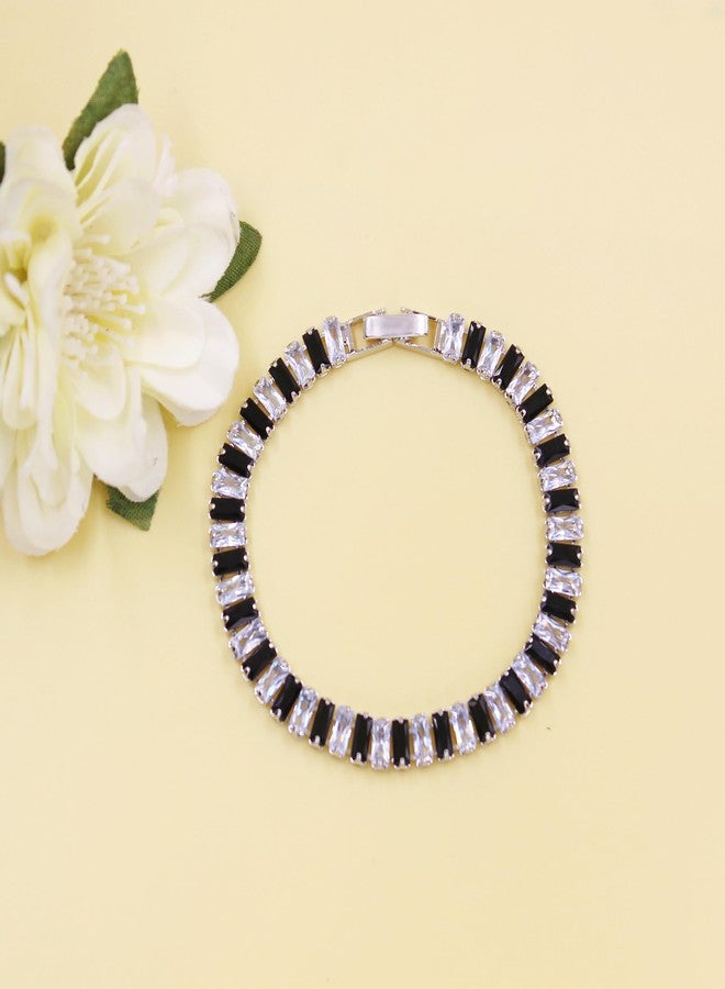 Tobestu White Black Rectangle Zircon Tennis Bracelet - Elegant Wedding and Christmas CZ Style for Everyday or Office Wear (Size-17CM) YA4537 - Image 2